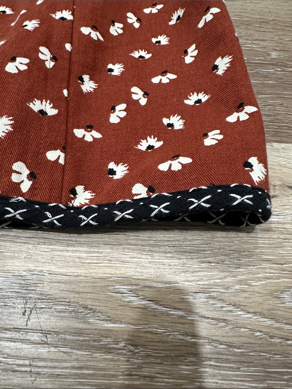 Anthropologie Rust Midi Dress with White Floral Print and Black Trim - Picture 16 of 16